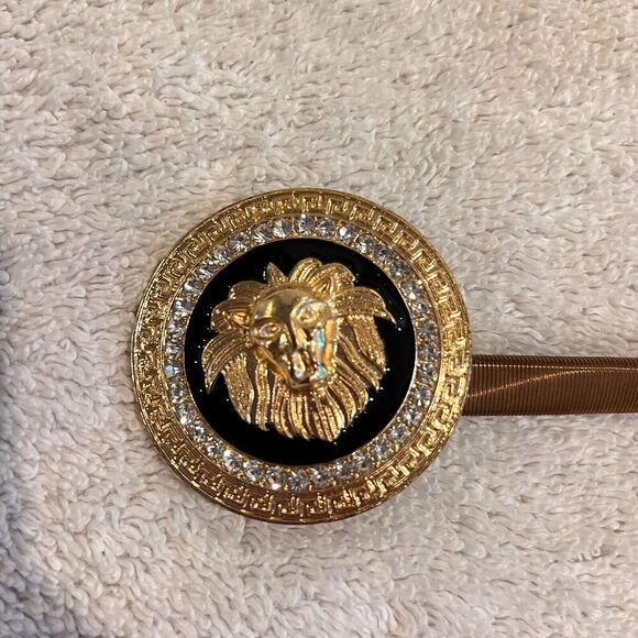 Women Lion Coin Charm Gold Metal Elastic Waistband Fashion Belt Skinny 28" Boho - Picture 3 of 9